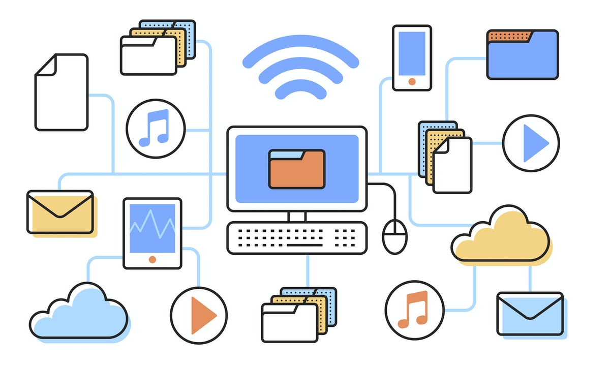 illustration of a computer and the online world