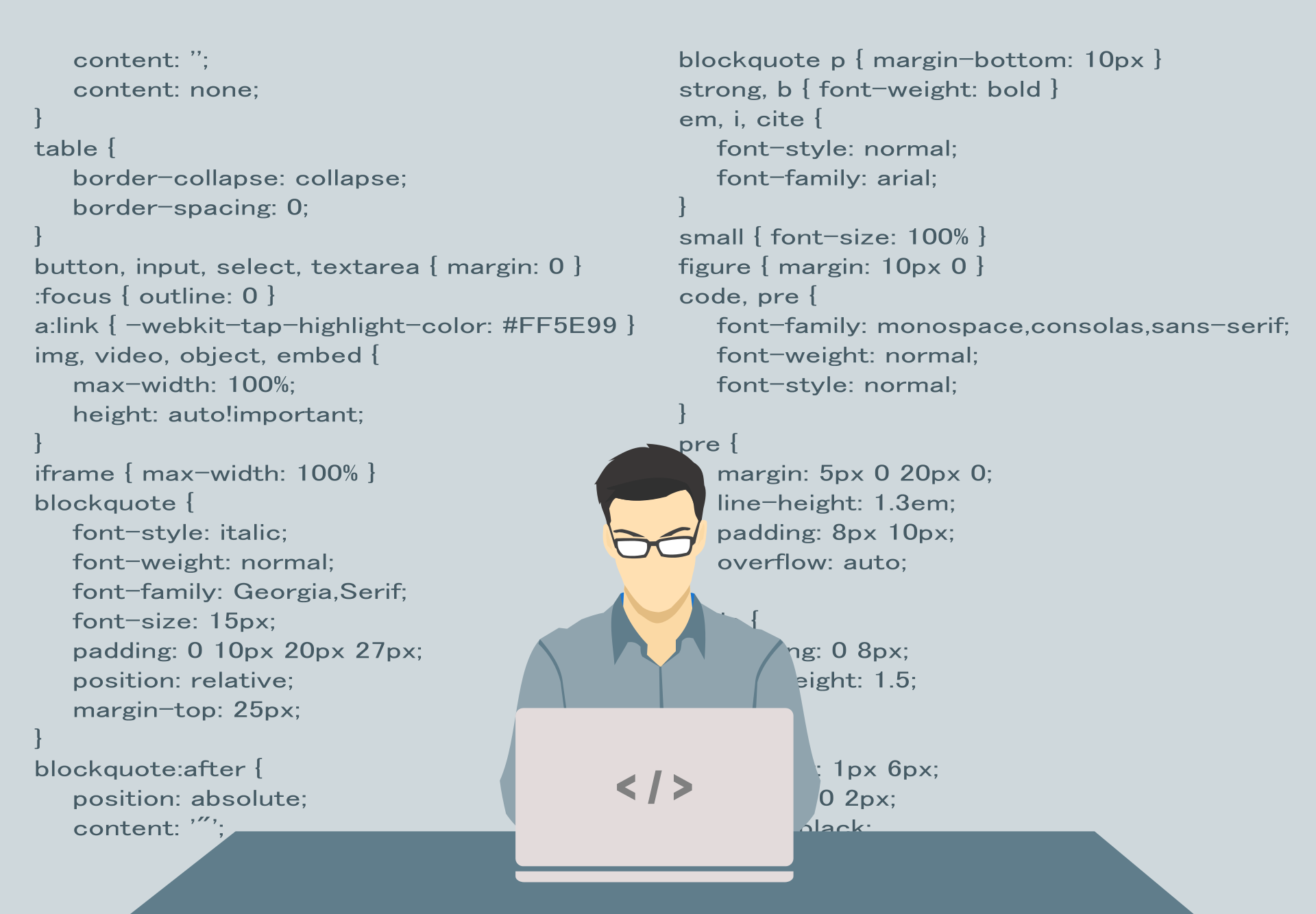 illustration of a man with computer and codes in the background